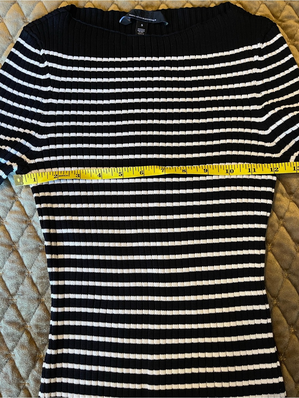 White House Black Market Black and White Striped Ribbed Bell-Sleeve Sweater - Picture 3 of 4